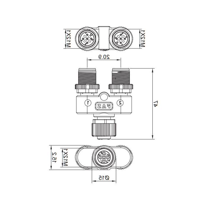 M12 5Pin female/2M12 5Pin male、Y-connector、644446